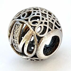 PANDORA ALE Vintage Sterling Silver 925 Open Work CZ Crystal Celtic M Bead Charm